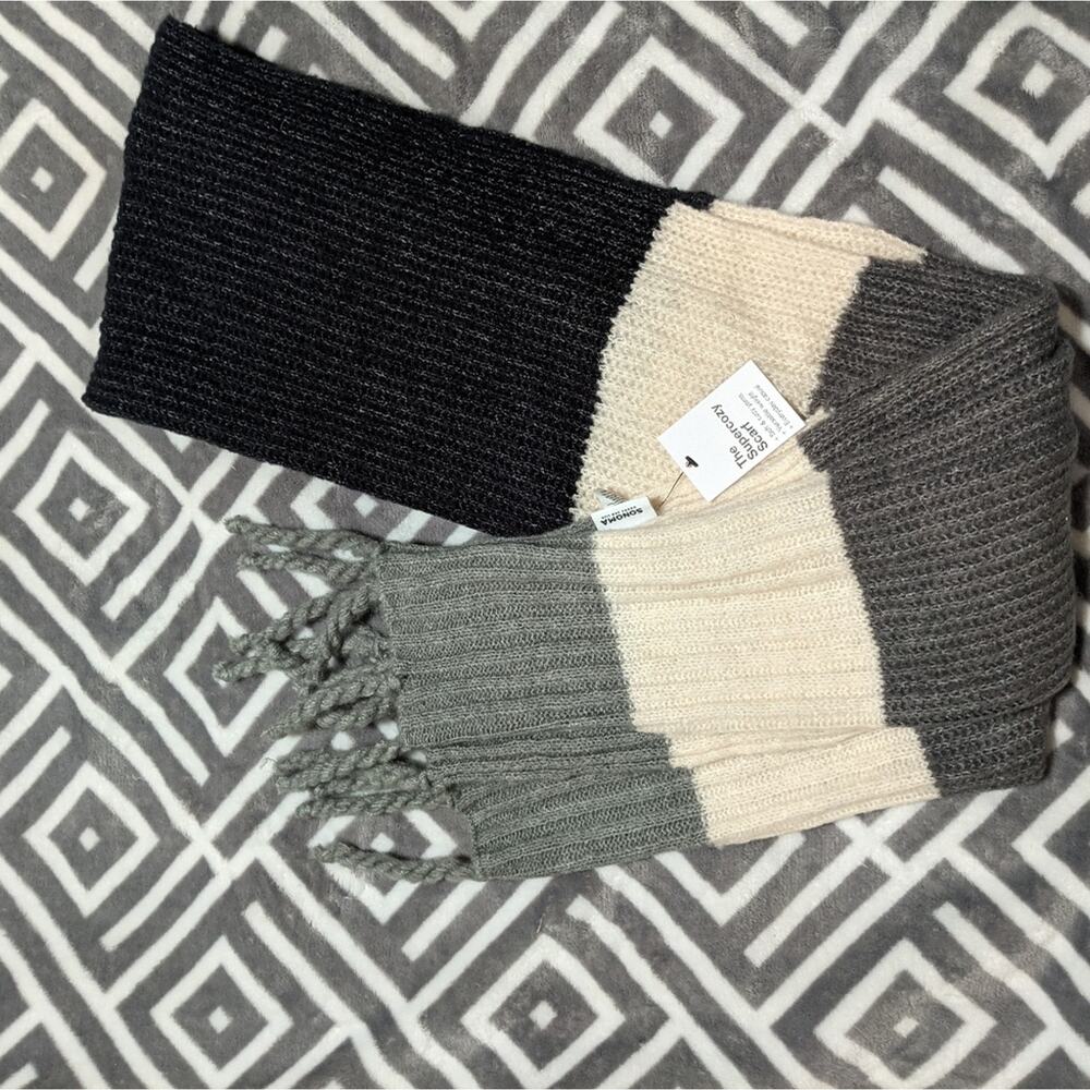 NWT Sonoma The Super Cozy Oblong Grey Combo Scarf